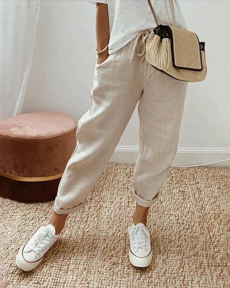 Eenvoudige Katoenen Broek voor Vrouw Zomerse Stijl - Mode Vibes