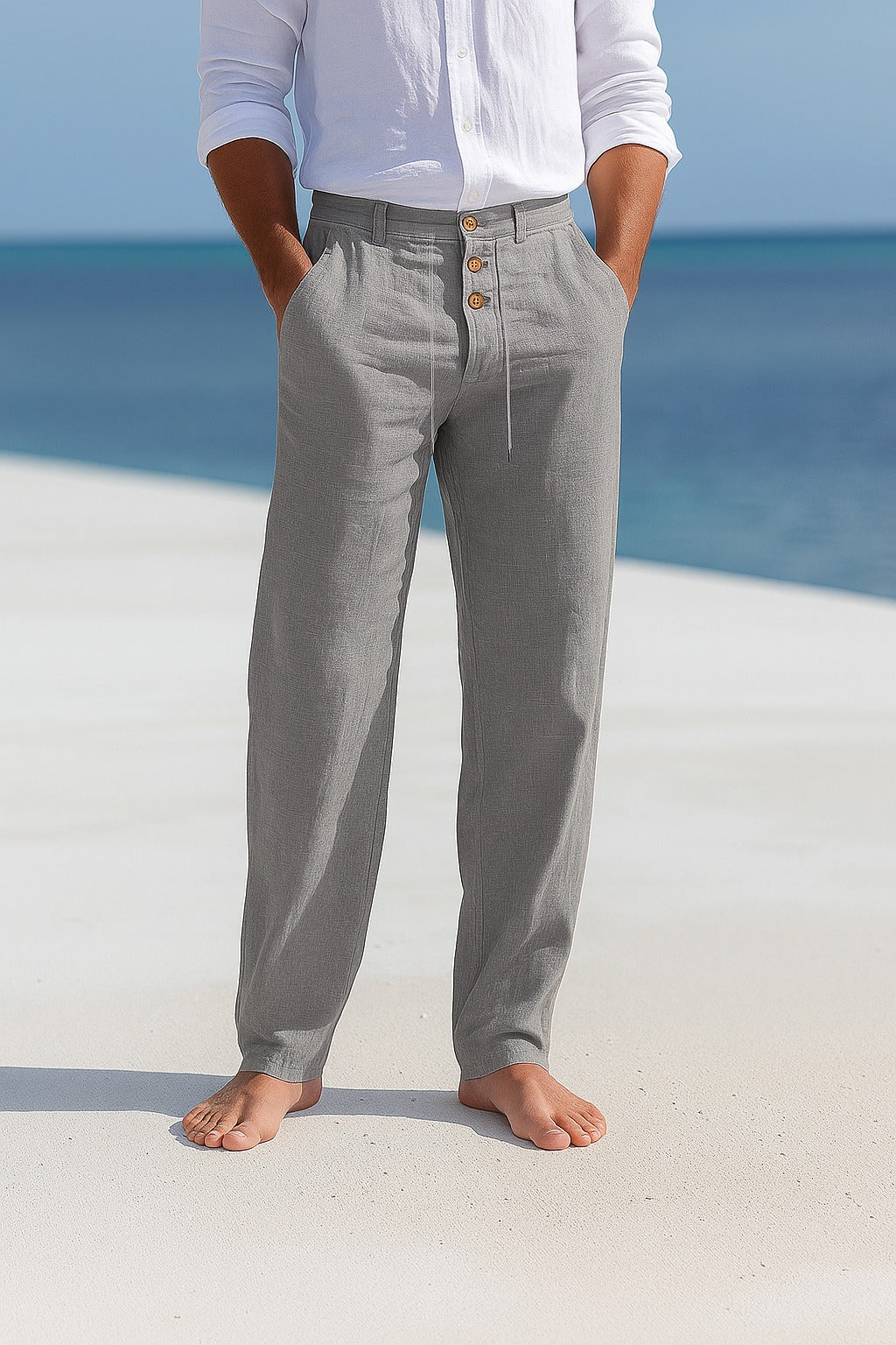 Heren Linnen Broek met Koord – Ademende Zomer Broek voor Strand en Vakantie