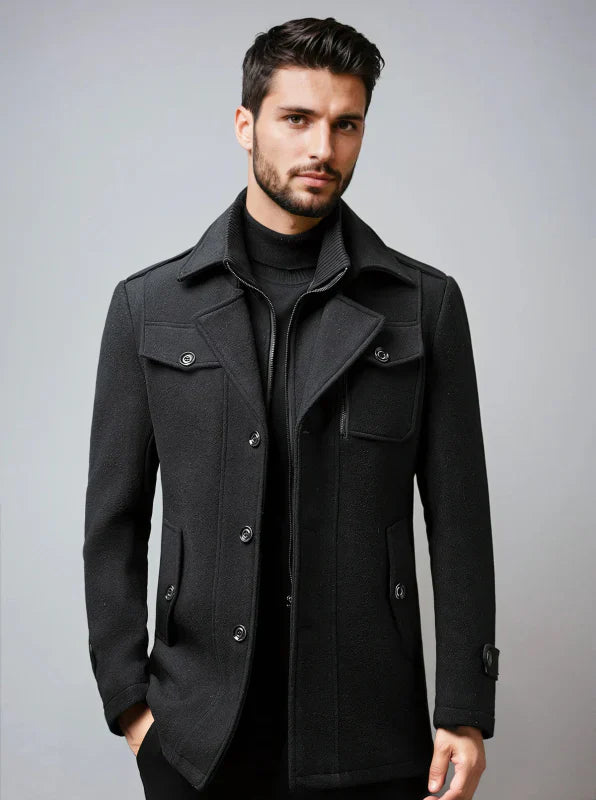 Heren wollen trenchcoat met afneembare binnenkraag