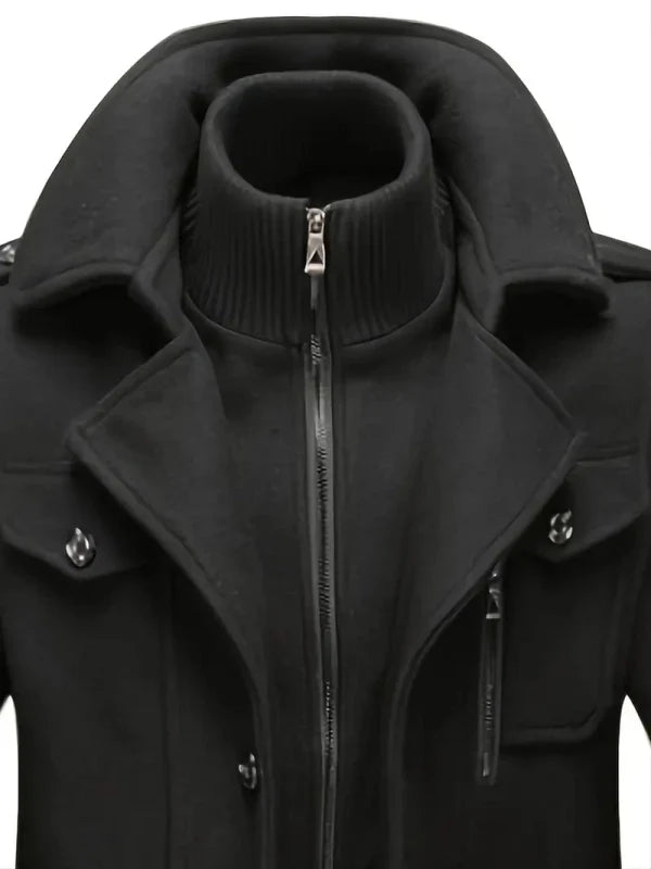 Heren wollen trenchcoat met afneembare binnenkraag
