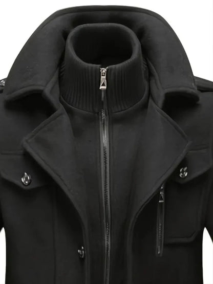Heren wollen trenchcoat met afneembare binnenkraag
