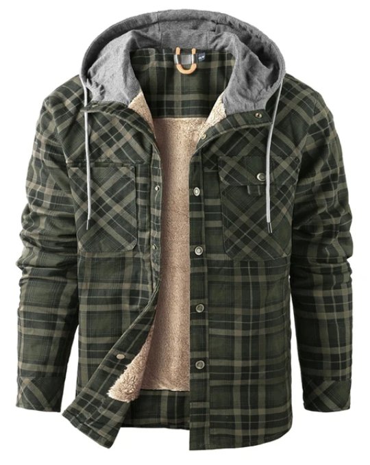 Heren Winterjas met Geruit Patroon en Fleecevoering