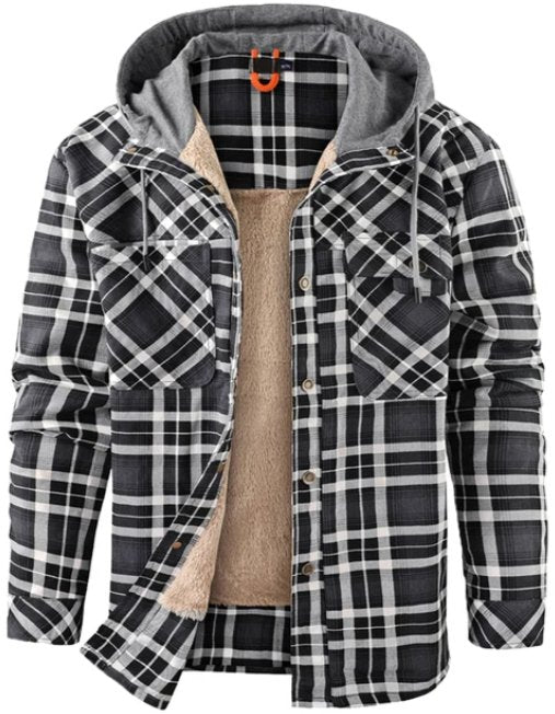 Heren Winterjas met Geruit Patroon en Fleecevoering