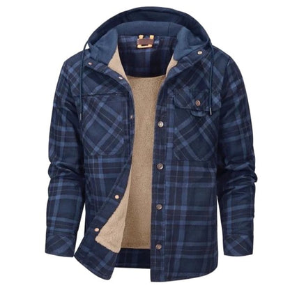 Heren Winterjas met Geruit Patroon en Fleecevoering