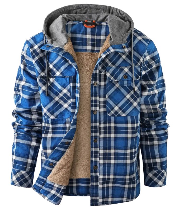 Heren Winterjas met Geruit Patroon en Fleecevoering