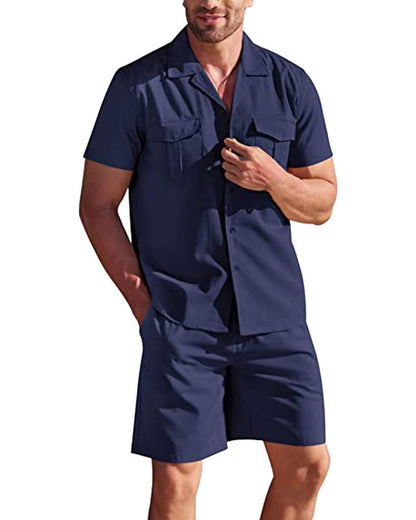 Herenoverhemd en korte broek in de kleur Donkerblauw voor heren in stijl ideaal voor de lente.