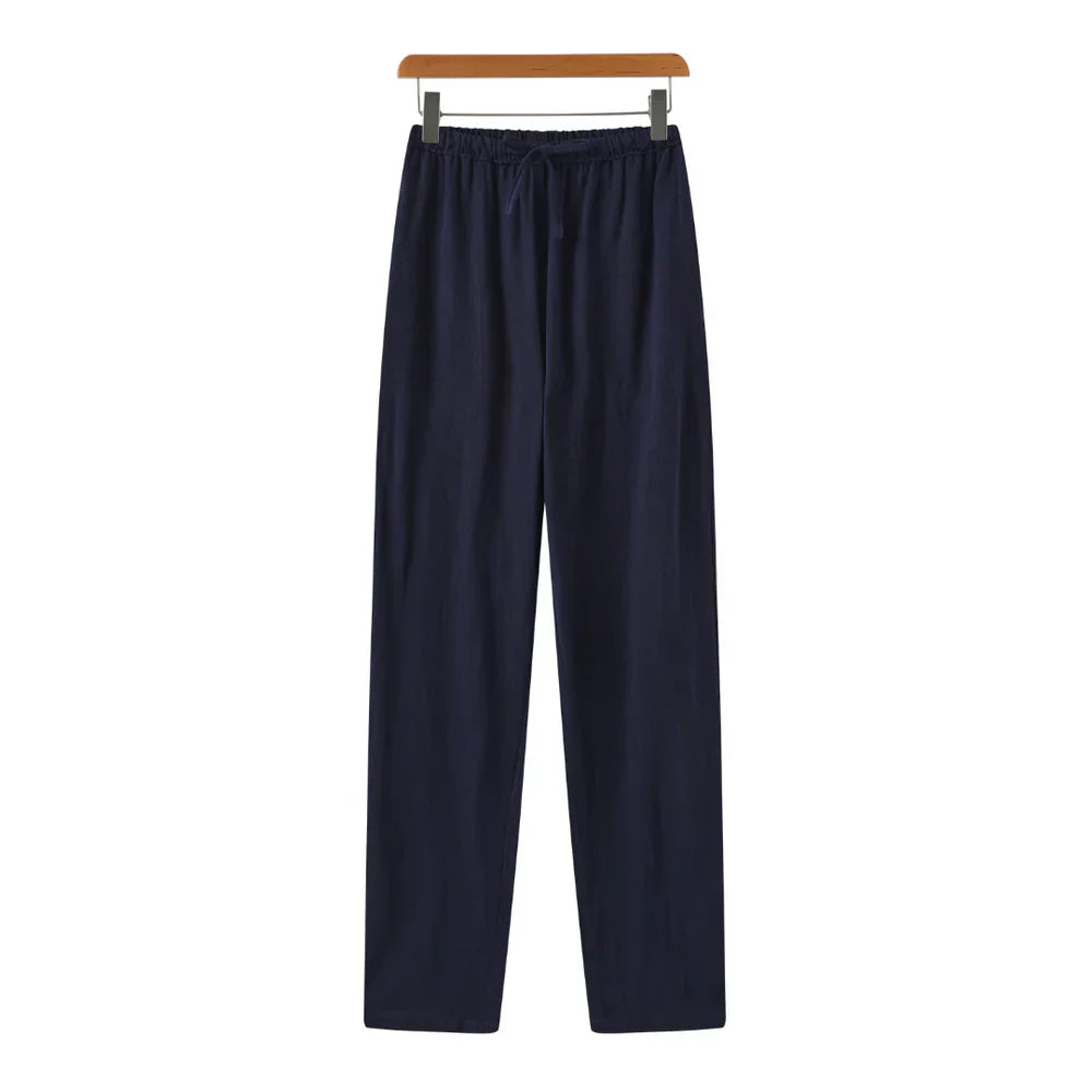 Hessel | Linnen slim fit pantalon in de kleur Blauw voor heren in Beach stijl geschikt voor alle seizoenen.