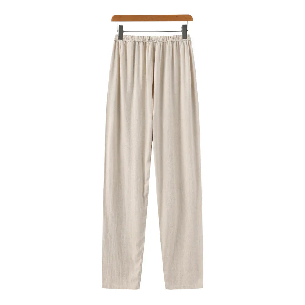 Hessel | Linnen slim fit pantalon in de kleur Beige voor heren in Beach stijl geschikt voor alle seizoenen.