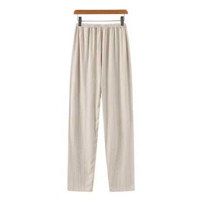Hessel | Linnen slim fit pantalon in de kleur Beige voor heren in Beach stijl geschikt voor alle seizoenen.