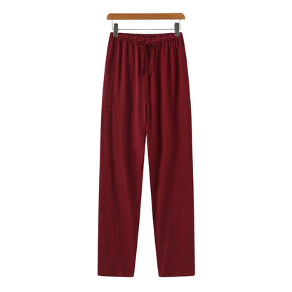 Hessel | Linnen slim fit pantalon in de kleur Rood voor heren in Beach stijl geschikt voor alle seizoenen.