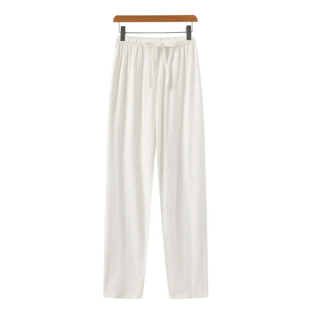 Hessel | Linnen slim fit pantalon in de kleur Wit voor heren in Beach stijl geschikt voor alle seizoenen.