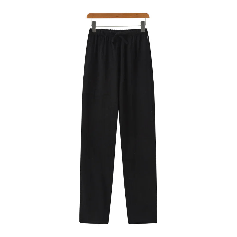 Hessel | Linnen slim fit pantalon in de kleur Zwart voor heren in Beach stijl geschikt voor alle seizoenen.