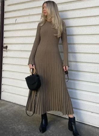 Lange Gebreide Jurk Dames Warme Winterjurk