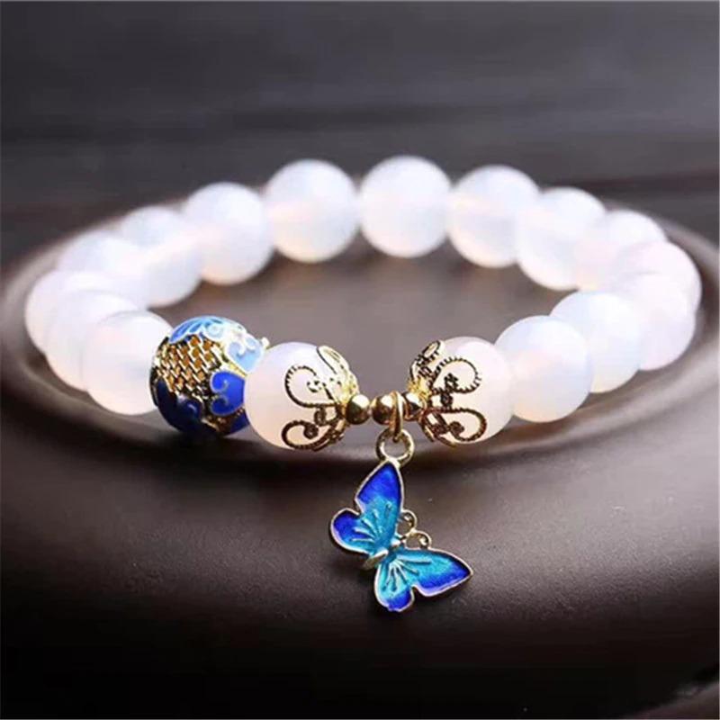 Witte Agaat Armband met Vlinder Motief Evelina - Mode Vibes