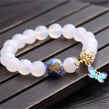 Witte Agaat Armband met Vlinder Motief Evelina