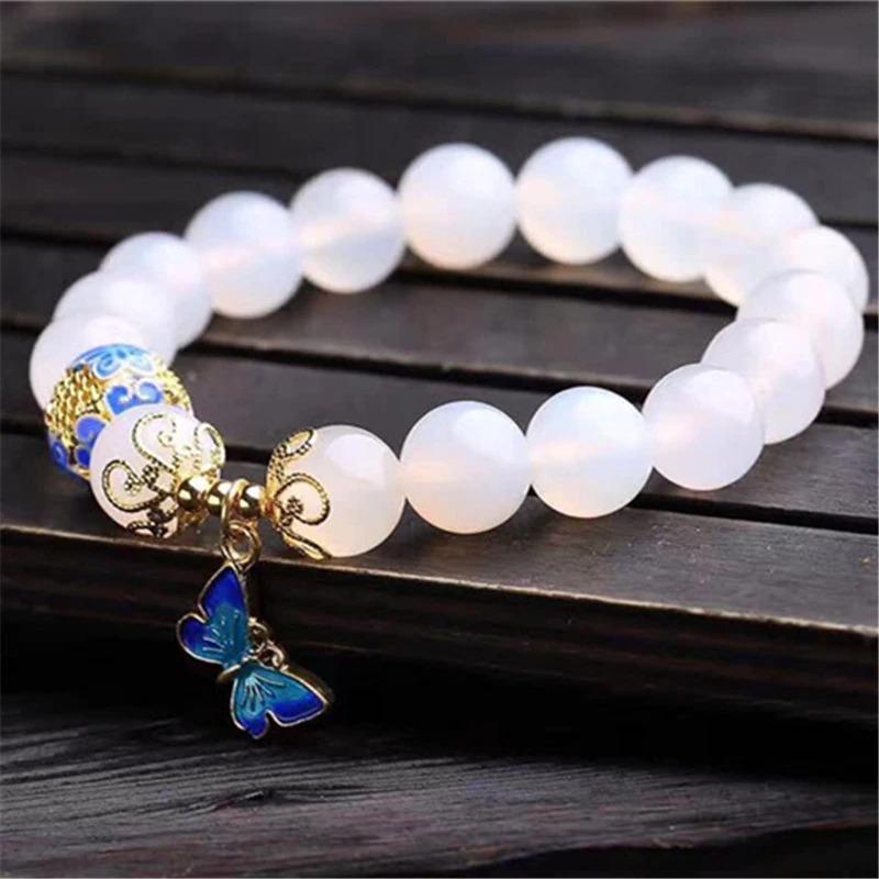 Witte Agaat Armband met Vlinder Motief Evelina