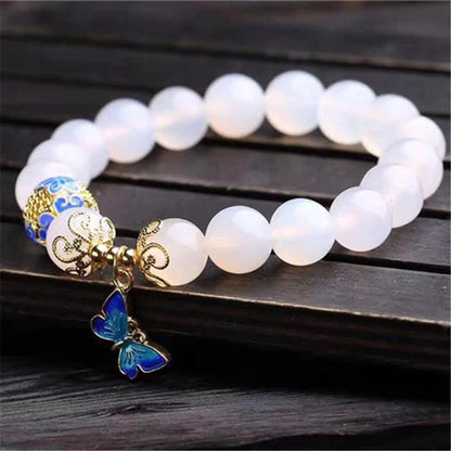 Witte Agaat Armband met Vlinder Motief Evelina