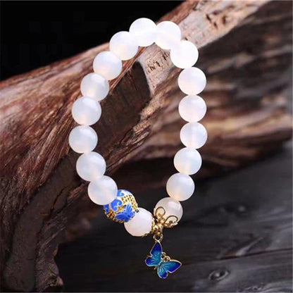 Witte Agaat Armband met Vlinder Motief Evelina