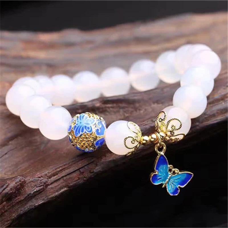 Witte Agaat Armband met Vlinder Motief Evelina