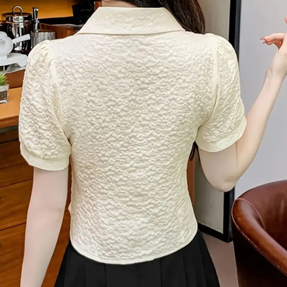 Dames Zomer T-shirt Beige Klassieke Stijl