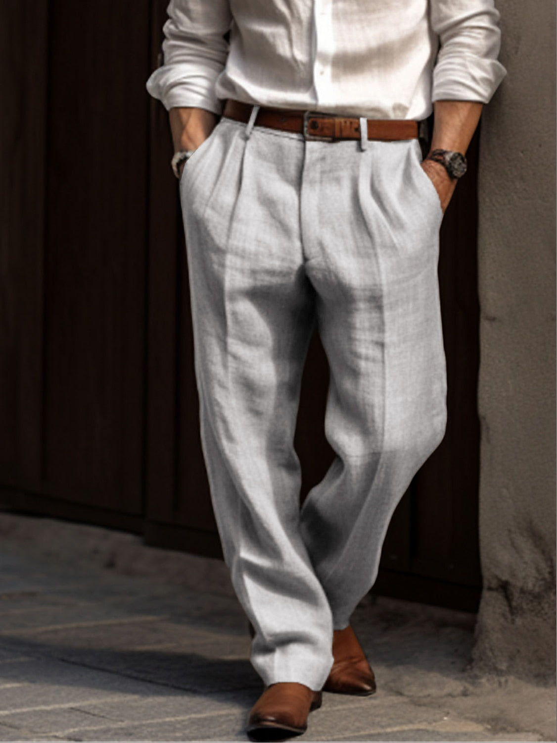 Heren Comfortabele Plooi Broek – Dubbele Plooi – Losse Pasvorm