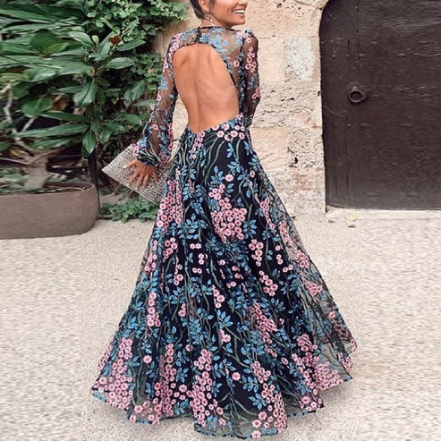 Maxi Jurk Bloemenprint Rugloos Vintage Stijl