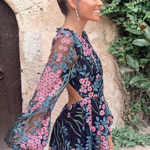 Maxi Jurk Zomer Bloemenprint Open Rug Vrouw - Mode Vibes