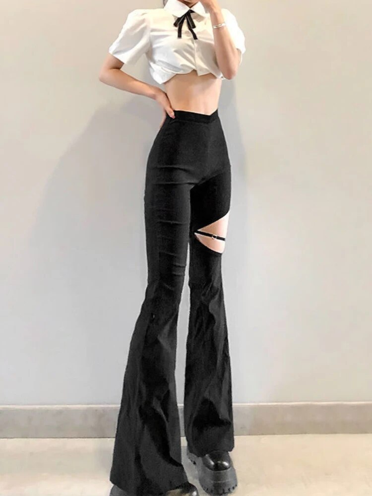 Damesbroek Flared Slim Fit Zwart Stijlvol - Mode Vibes