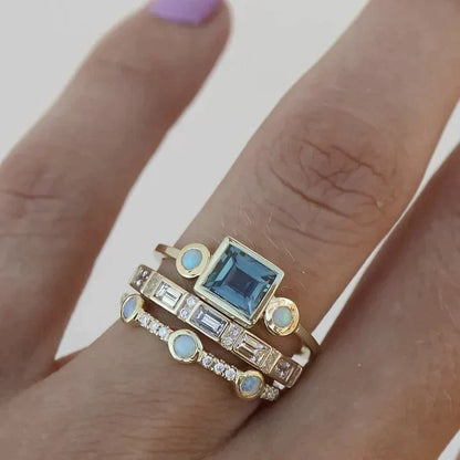 Blauwe Kristal Ring Vintage Stijl Lunara - Mode Vibes