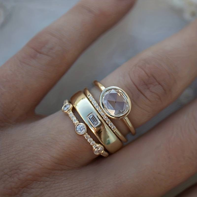 Gouden Zirkonia Ring Set Vintage Stijl Celestia - Mode Vibes