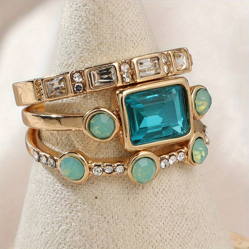Blauwe Kristal Ring Vintage Stijl Lunara