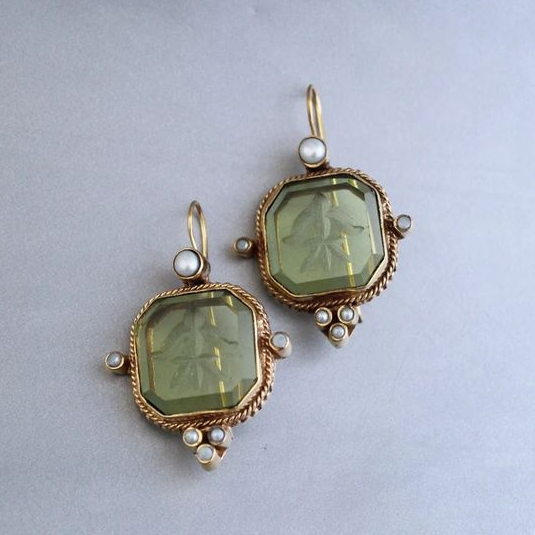 Oorbellen met Parels Groen Vintage Design - Mode Vibes