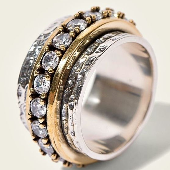 Zilveren en Gouden Ring met Zirkonia Elegante Vintage Look - Mode Vibes