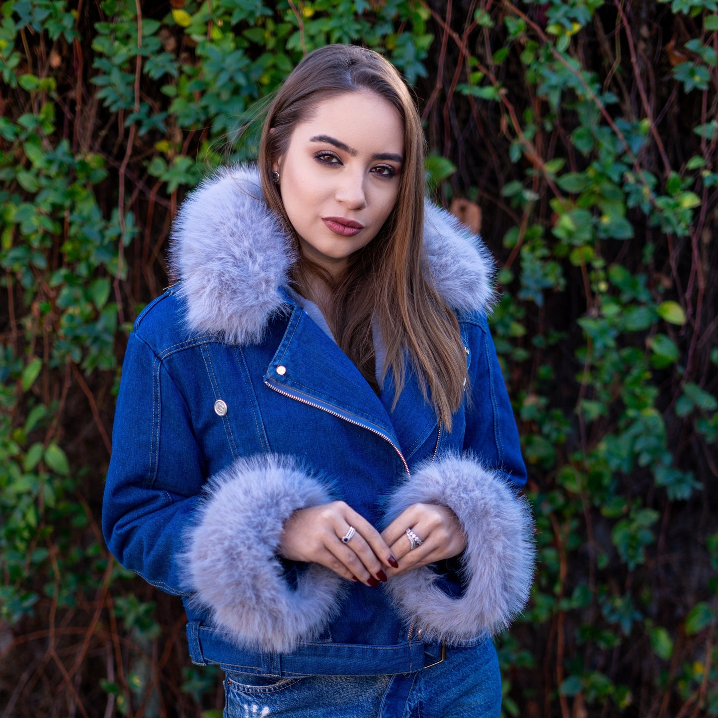 Diana | Giacca in denim con collo in pelliccia sintetica