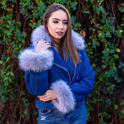 Diana | Giacca in denim con collo in pelliccia sintetica