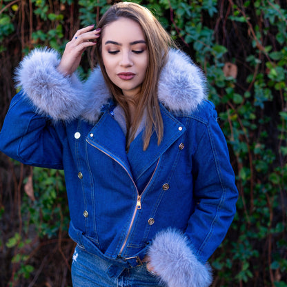 Diana | Giacca in denim con collo in pelliccia sintetica