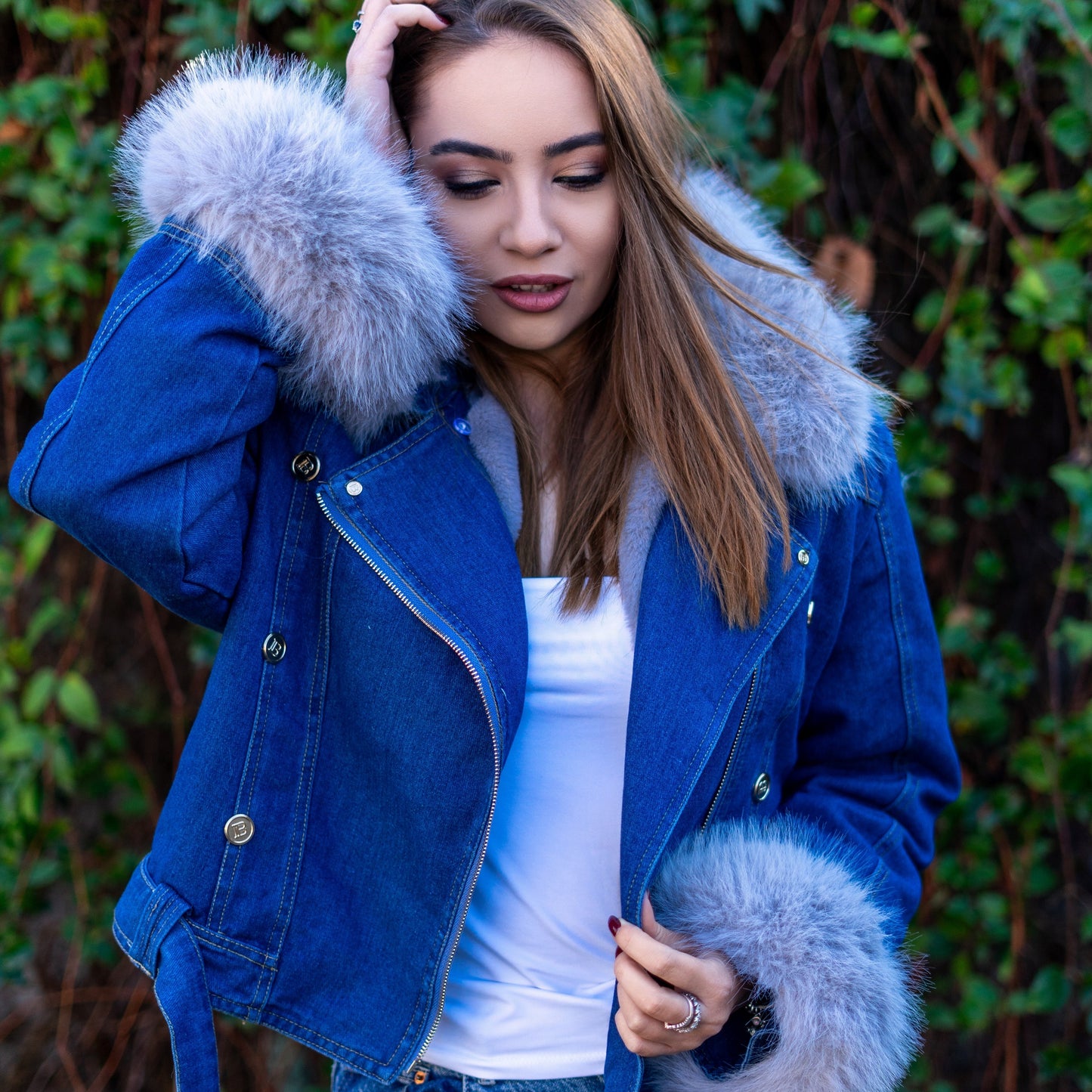 Diana | Giacca in denim con collo in pelliccia sintetica