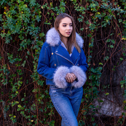 Diana | Giacca in denim con collo in pelliccia sintetica