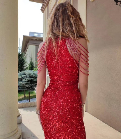 Feestjurk Mouwloos Paillettenjurk met Speelse Rok