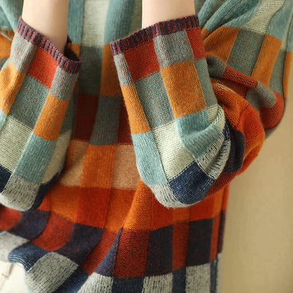 Dambord Trui met Hoge Halslijn voor Vrouw