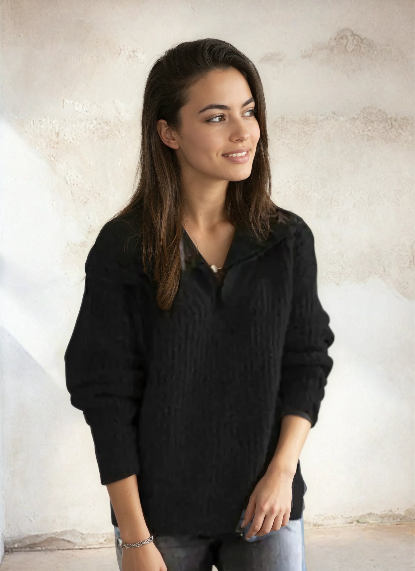Vrouwelijke Half-Zip Trui Chique Zwart - Mode Vibes