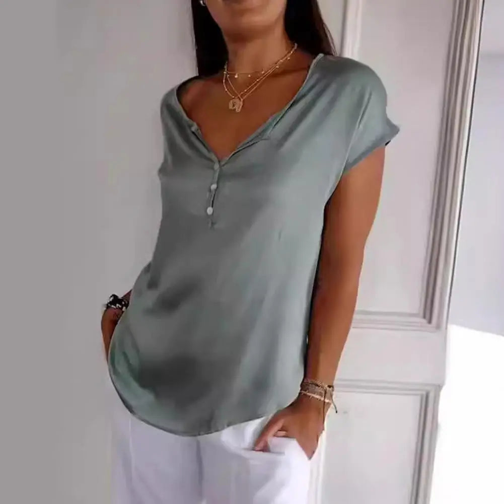 Dames Top V-Hals met Knoop Detail Elegante Stijl