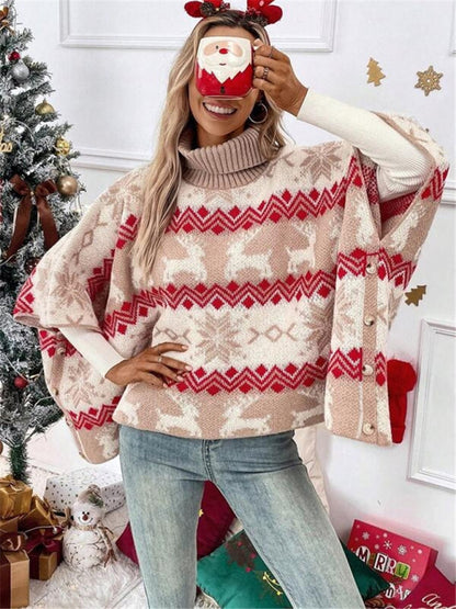Dames Oversized Kersttrui Rollneck Warme Wintertrui