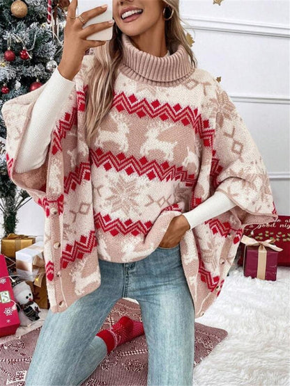 Dames Oversized Kersttrui Rollneck Warme Wintertrui