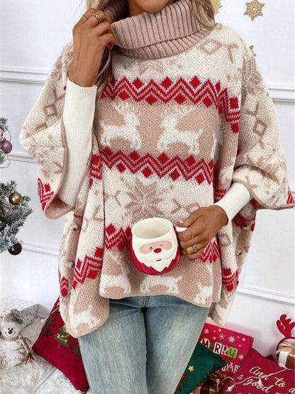 Dames Oversized Kersttrui Rollneck Warme Wintertrui