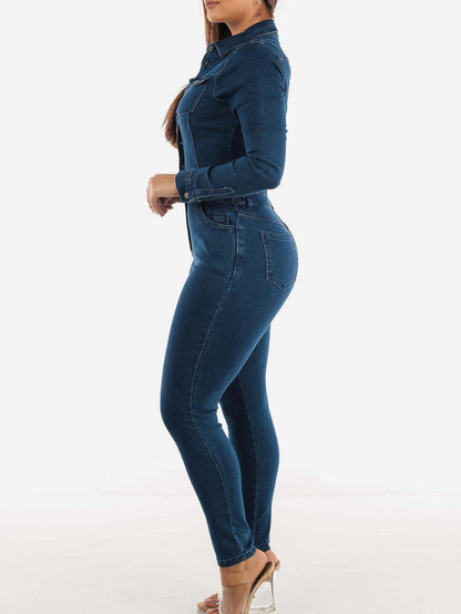 Donkergrijze Jumpsuit met Ceintuur en Jeans Stof