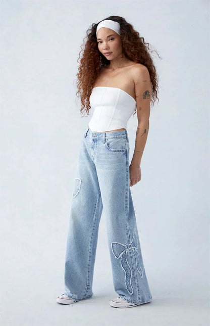 Vrouwelijke Jeans met Strik Detail - Mode Vibes