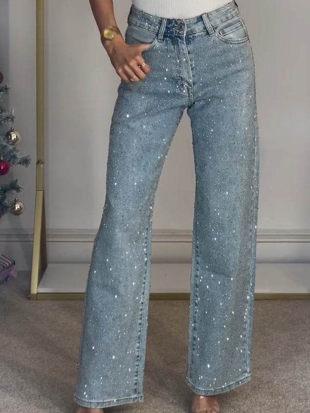 Sabine™ Glitter Damesjeans met Hoge Taille