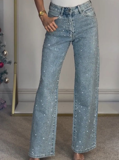 Sabine™ Glitter Damesjeans met Hoge Taille