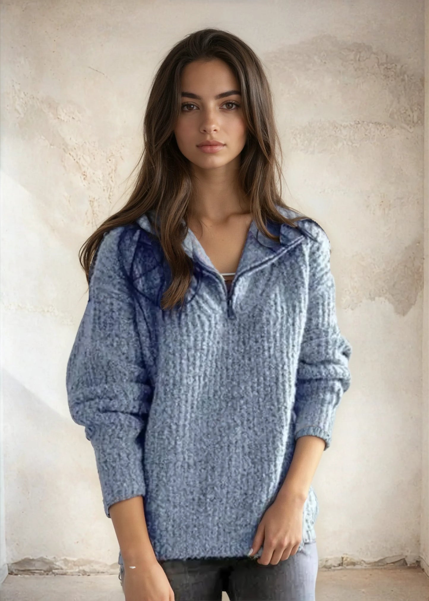 Vrouwelijke Half-Zip Trui Chique Zwart